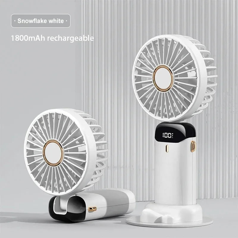 5-Speed Handheld & Neck Fan with Phone Stand – 1800mAh Rechargeable