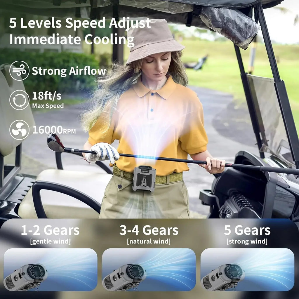 20000mAh Outdoor Portable Waist Fan Hanging Neck Fan 5 Speed Strong Wind for Sports Courier Outdoor Working