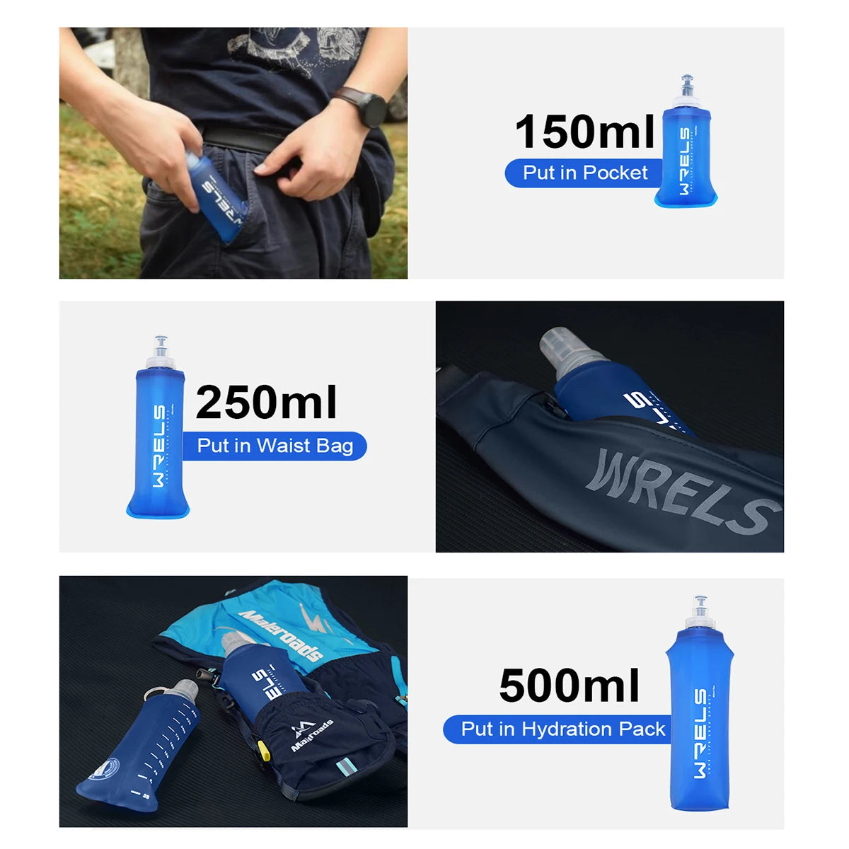 Camping Soft Water Bottle Drinking Sport Folding Bag Flask Outdoor Running Hydration Pack Waist Bicycle BPA Free