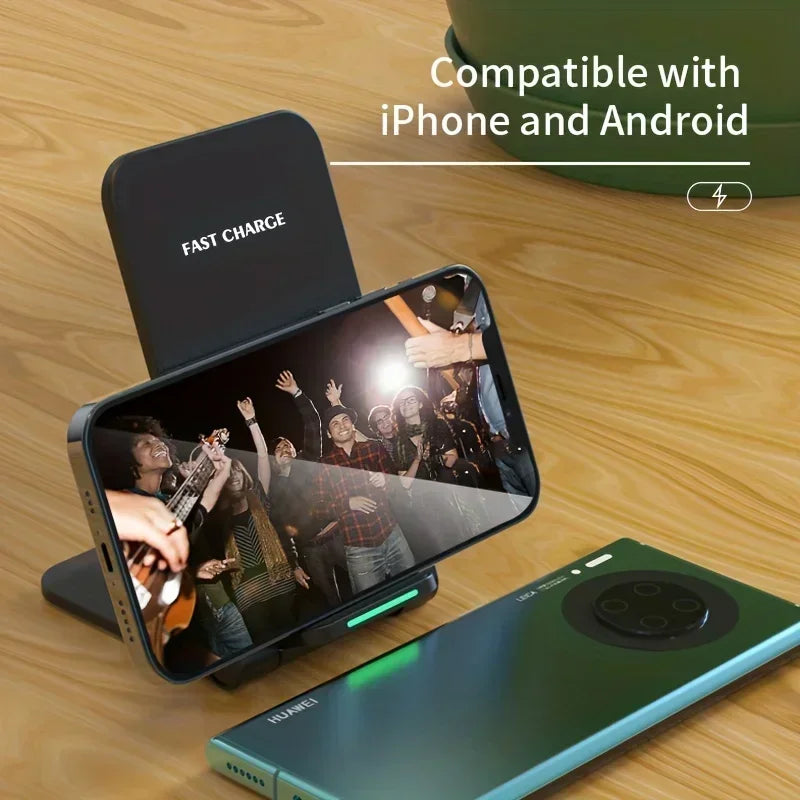30W Foldable Wireless Charger Stand Pad For iPhone 17 16 15 14 13 12 Pro X XS 8 Samsung Xiaomi Fast Charging Station Dock