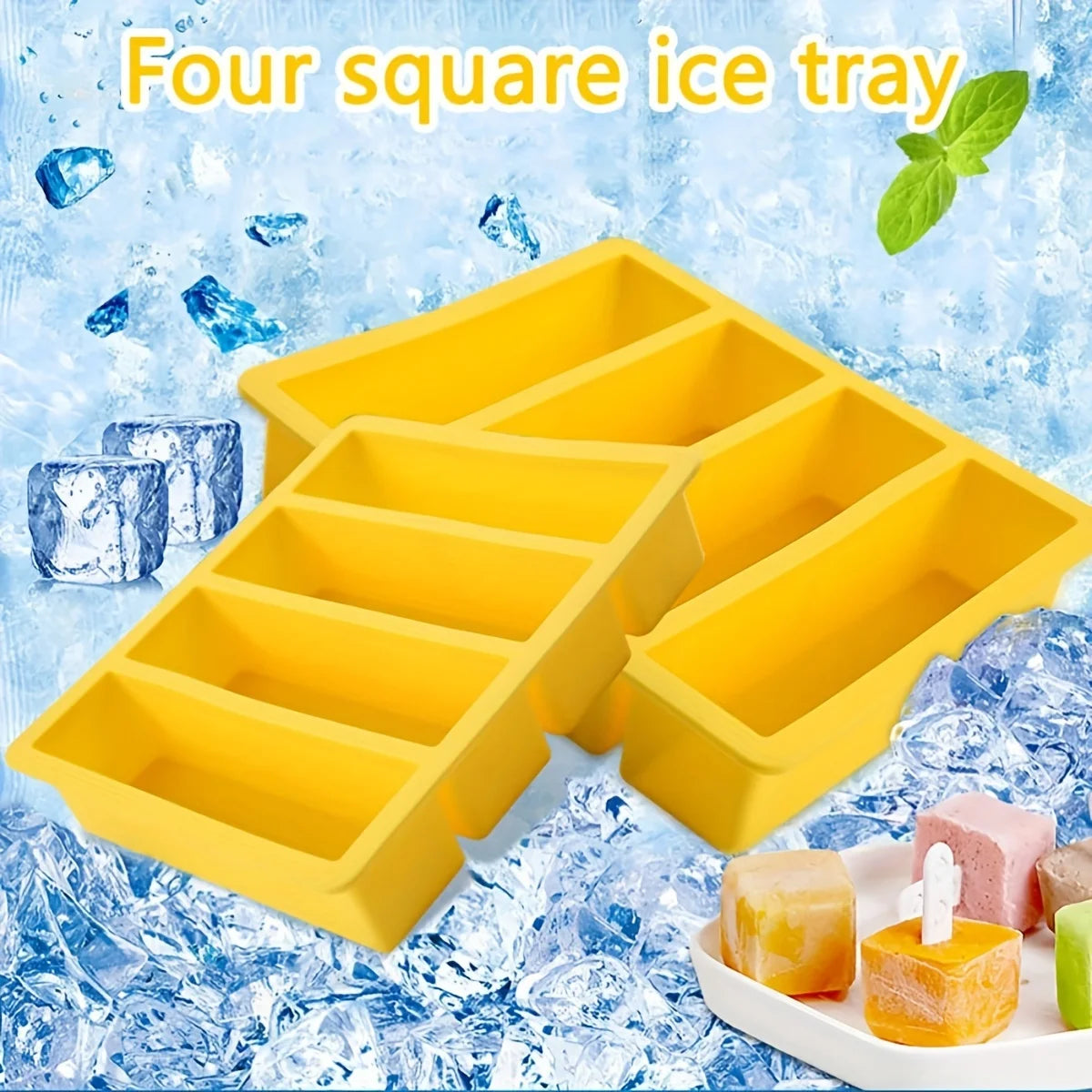 1/4 pcs Large Rectangular Ice Cube Mold Set with Lid Stackable Freezer Trays for Bottles Beverages Long Cubes Mould Kitchen Items