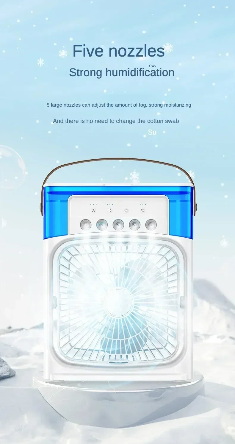 3-in-1 Portable Mini Air Cooler Fan – Desktop Humidifier & LED Night Light, USB Powered