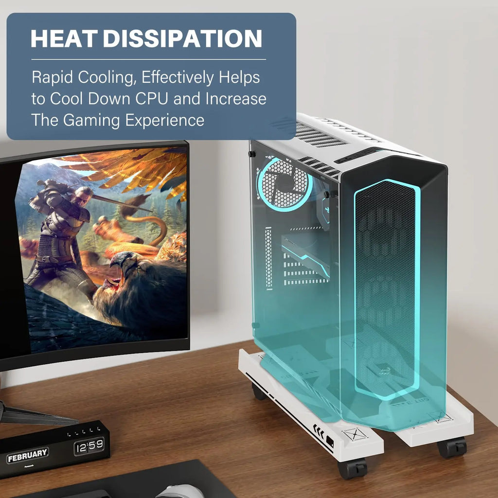 CPU Stand Adjustable Bracket PC Holder Cart Mobile Computer Tower Stand with Rolling Caster Wheels Adjustable Desktop Stand