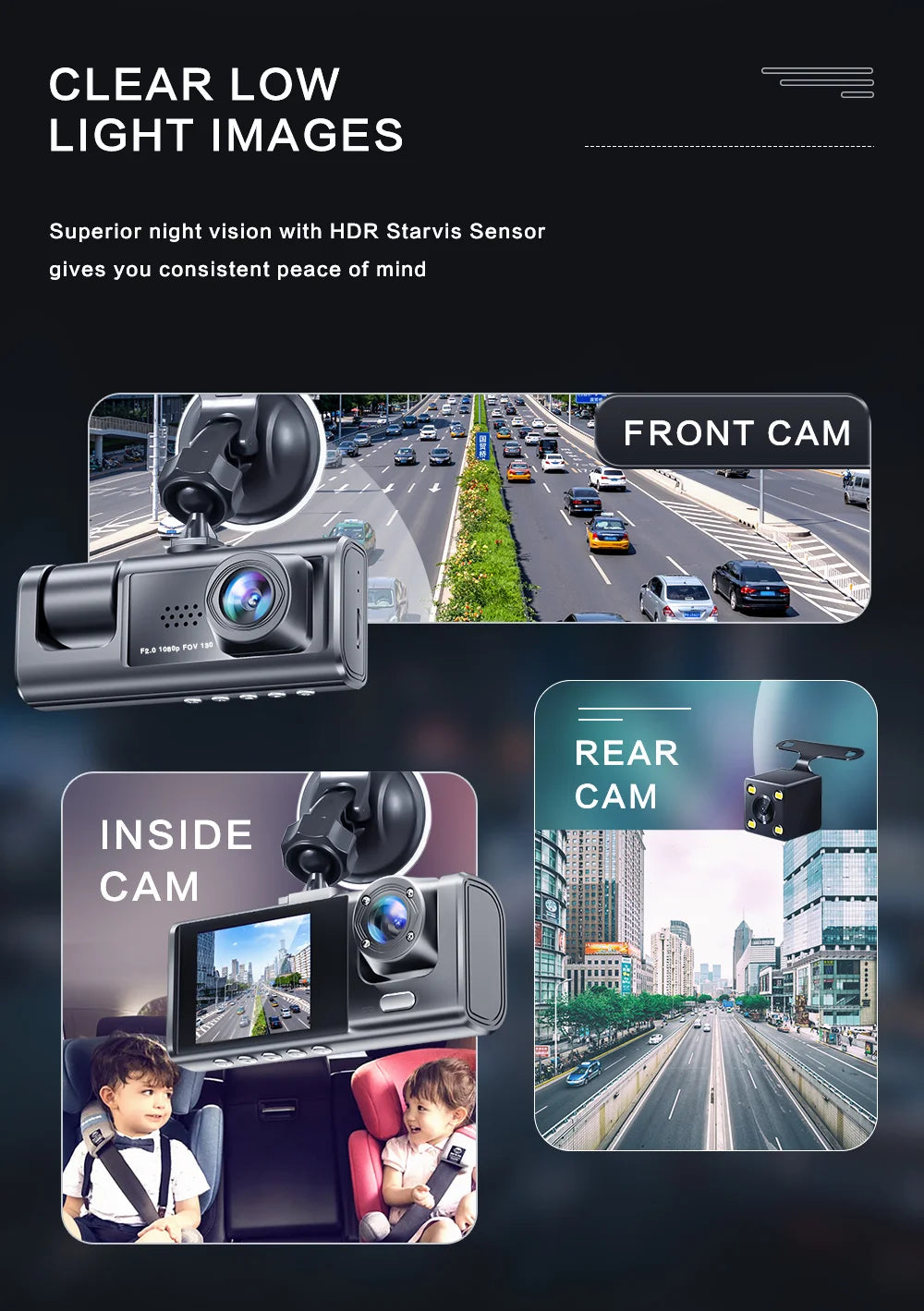 1080P Dual Dash Cam – Front & Interior Car Camera with Night Vision & Loop Recording