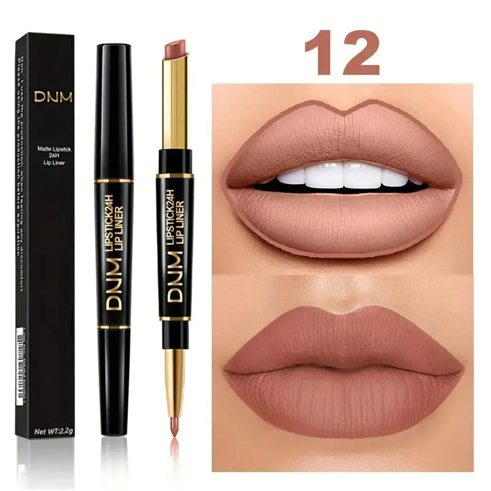 Double-ended Non-stick Cup Long Lasting Lipstick Lip Liner High Pigmented Waterproof