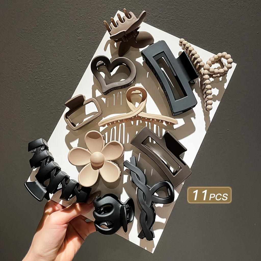 11 pcs Women's High-end Frosted Clip Set Women's Back Head Hair Shark Clip Headwear