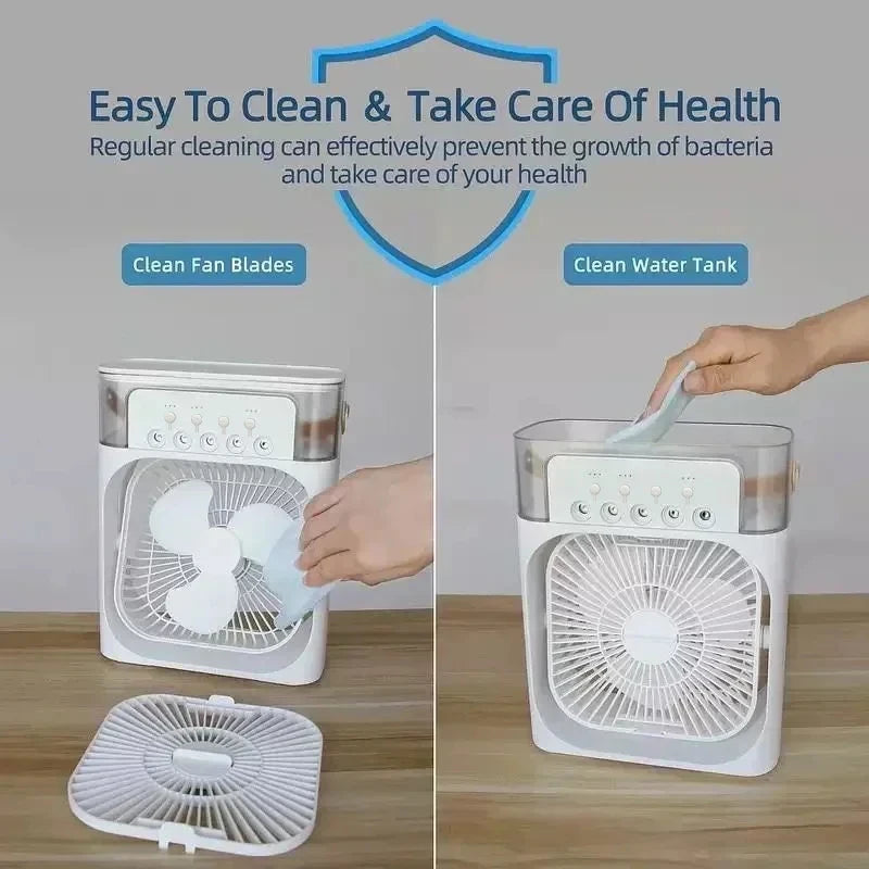 3-in-1 Tower Air Cooler Fan with Humidifier & 7-Color LED Night Light – USB Powered, 600ml, Ultra Quiet