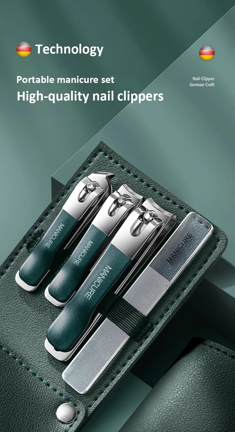 Nail Clippers Set 4 PCs with Rotating Leather Bag Professional Trimmer Pedicure Care Tools Manicure Set Home Care Gift