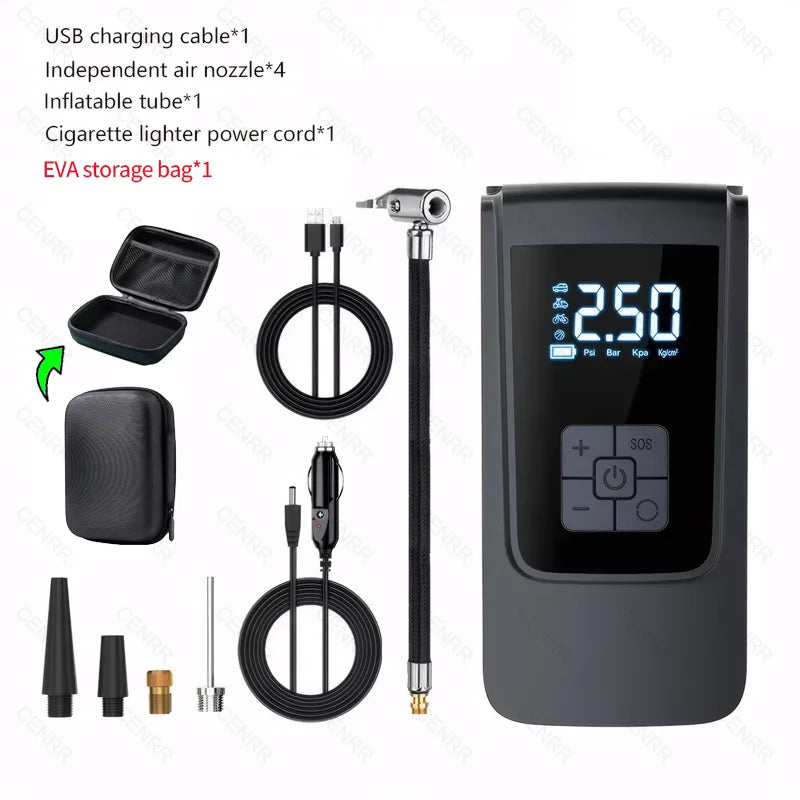 Wireless Portable Tire Inflator – LCD Digital Air Compressor for Cars & Bikes