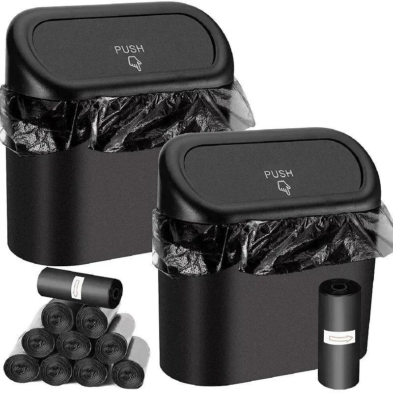 Leak-Proof Mini Car Trash Can with Lid & Refill Bags