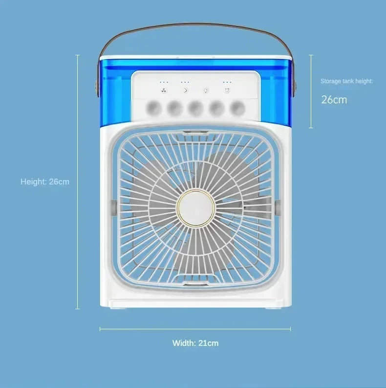 6-Speed Desktop Air Cooler Fan with Humidifier, Water Mist Spray & LED Night Light – USB Rechargeable, 4 Colors