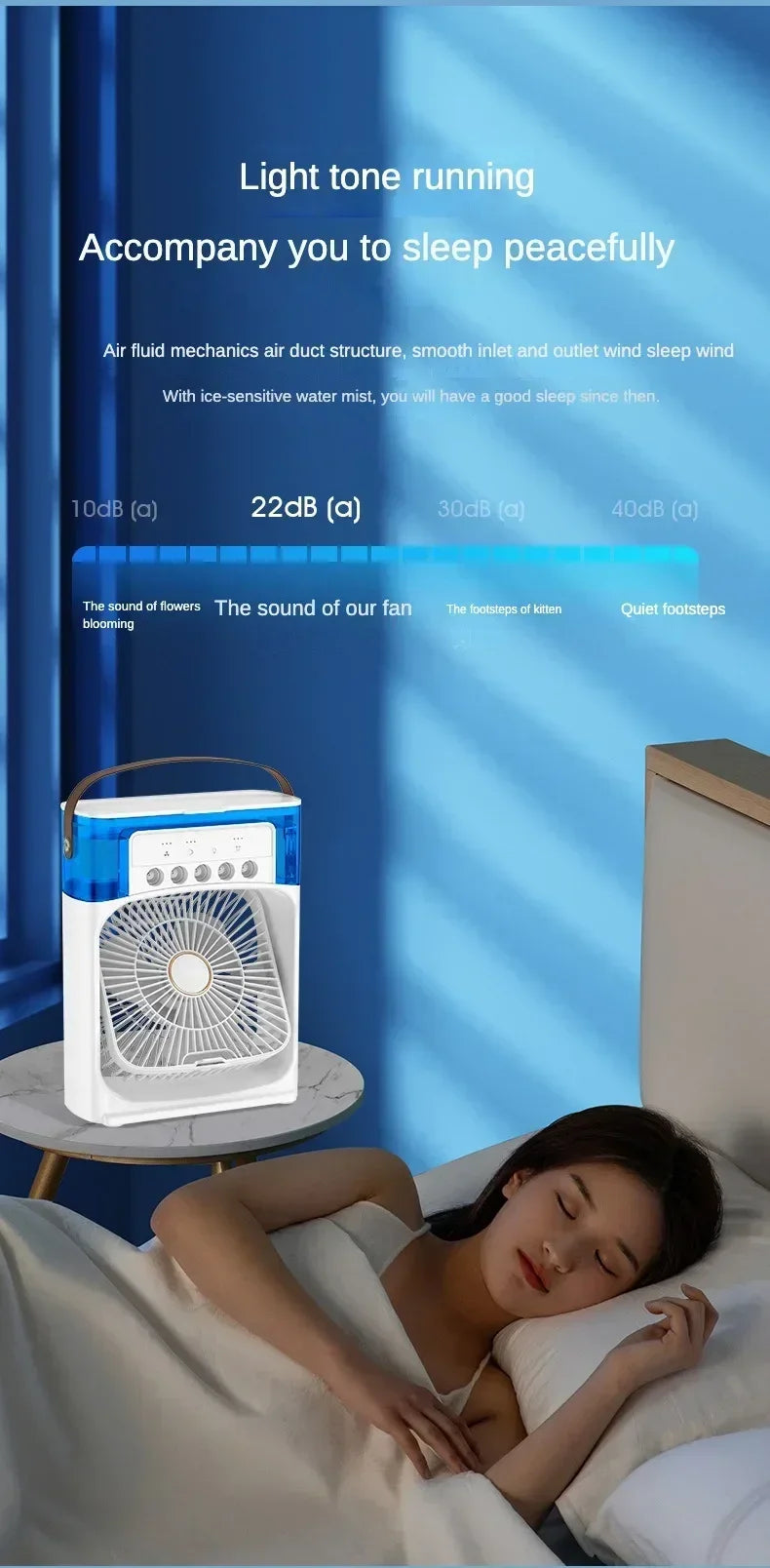 3-in-1 Portable Mini Air Cooler Fan – Desktop Humidifier & LED Night Light, USB Powered