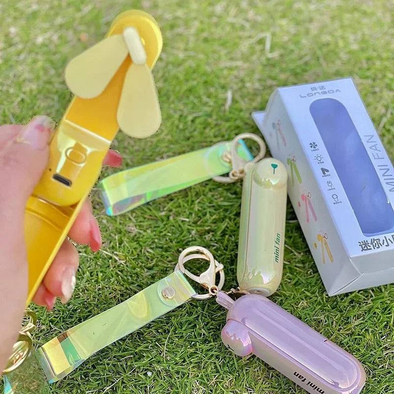 Cute Mini Fan Kipas Portable Hand Fold Bedside Office USB Charge Battery Table Desk Cooling