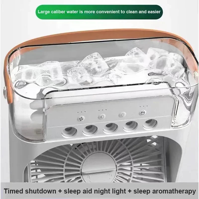 3-in-1 Portable Mini Air Cooler Fan – Desktop Humidifier & LED Night Light, USB Powered