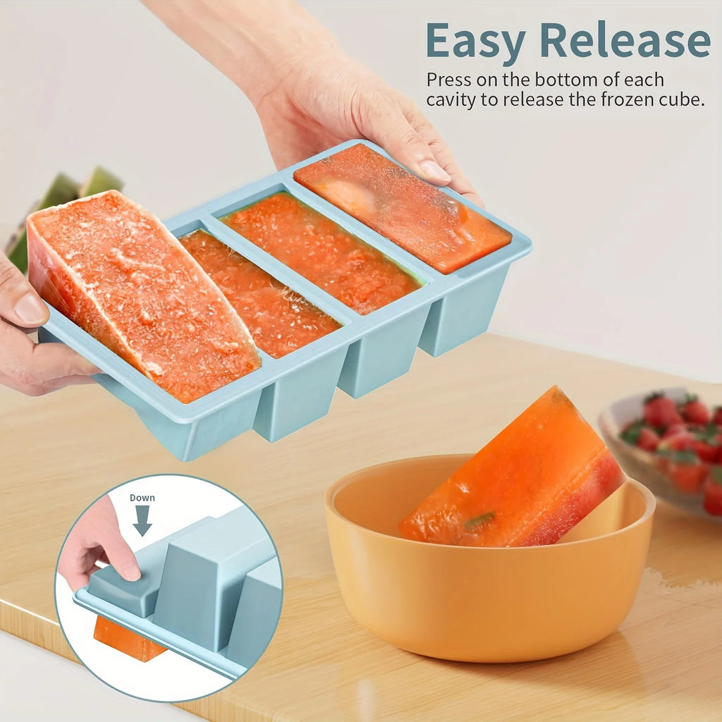 1/4 pcs Large Rectangular Ice Cube Mold Set with Lid Stackable Freezer Trays for Bottles Beverages Long Cubes Mould Kitchen Items