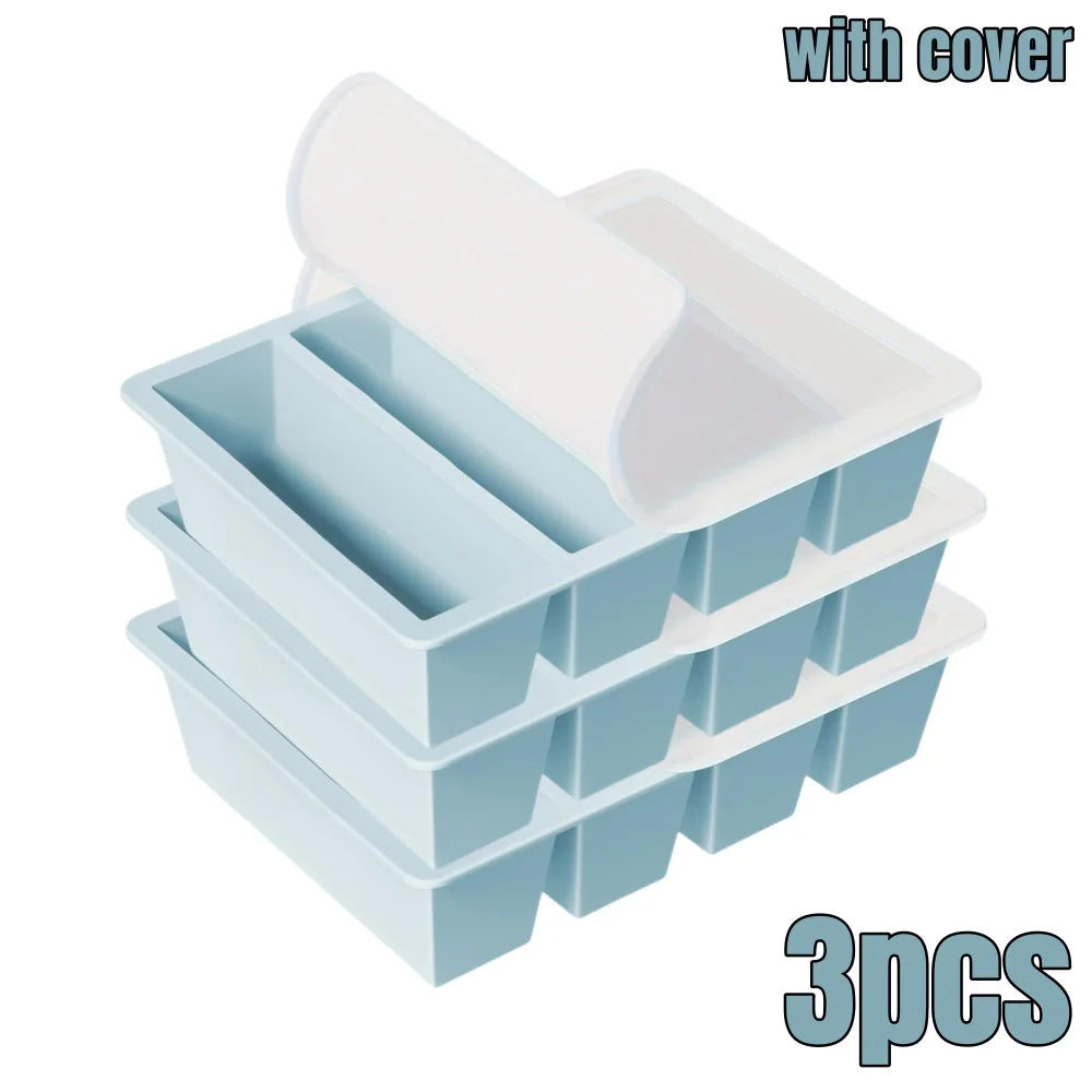 1/4 pcs Large Rectangular Ice Cube Mold Set with Lid Stackable Freezer Trays for Bottles Beverages Long Cubes Mould Kitchen Items