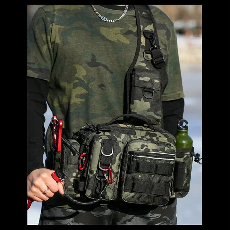 Large Capacity Fishing Gear Bag With bait box One Shoulder / Waist Bag / Crossbody Three-in-One Fishing Rod Storage Bag