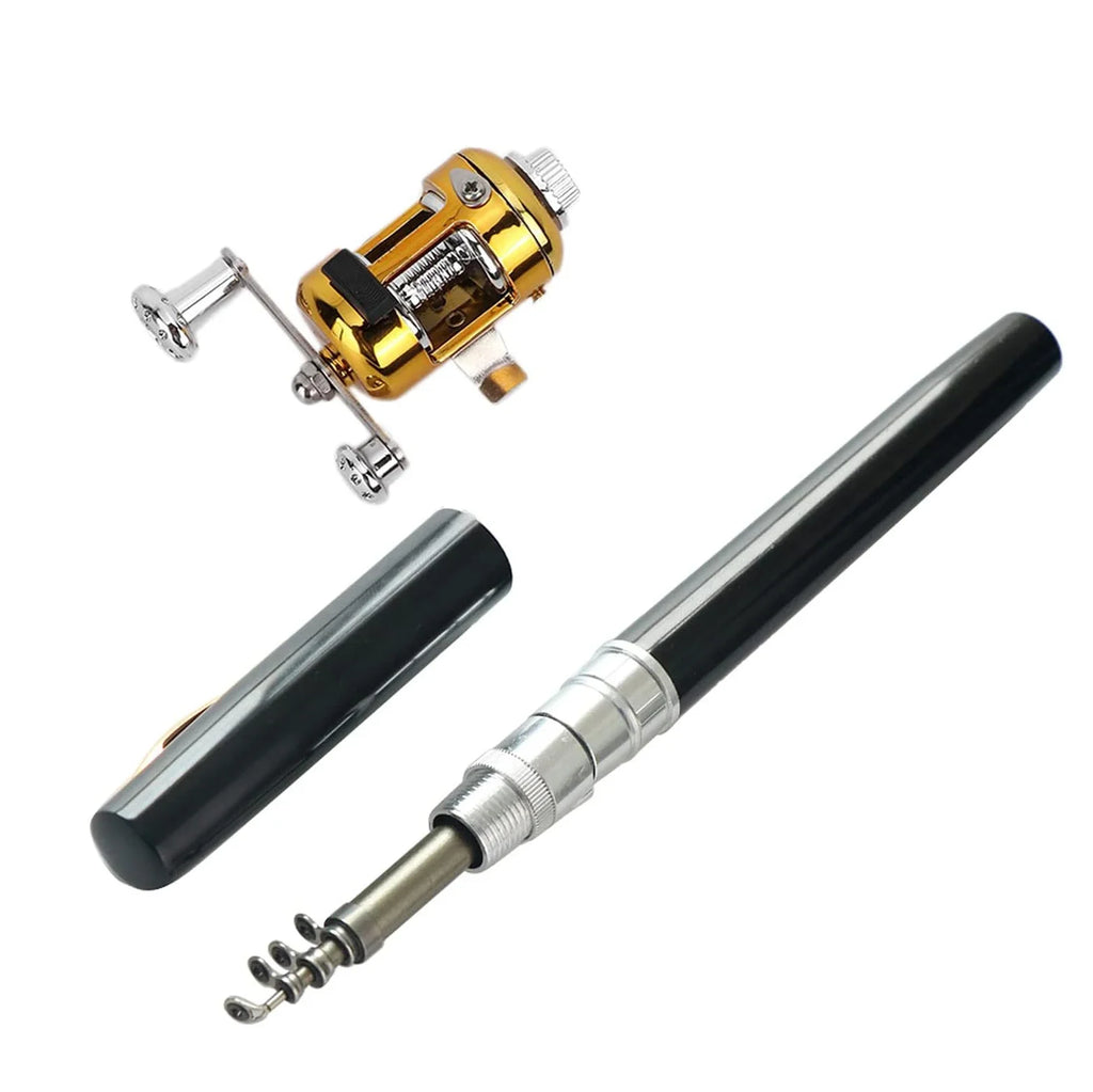 Pocket Ice Fishing Rod & Reel Combo set Pen Shape Telescopic Portable Complete Kit for River Lake Winter Fishing Outdoors