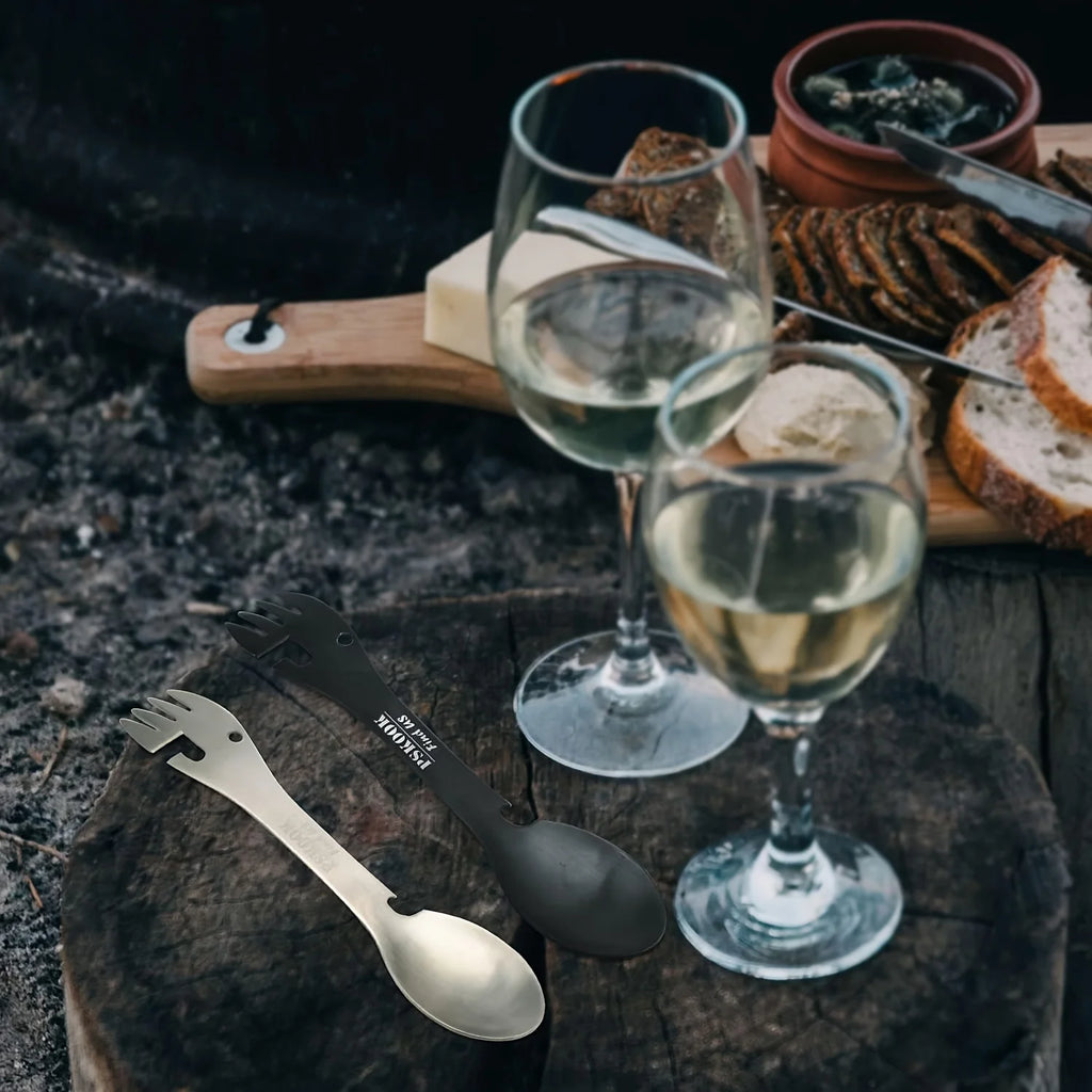 Outdoor Survival Tools 5 in 1 Camping Multi-functional EDC Kit Practical Fork Knife Spoon Bottle/Can Opener