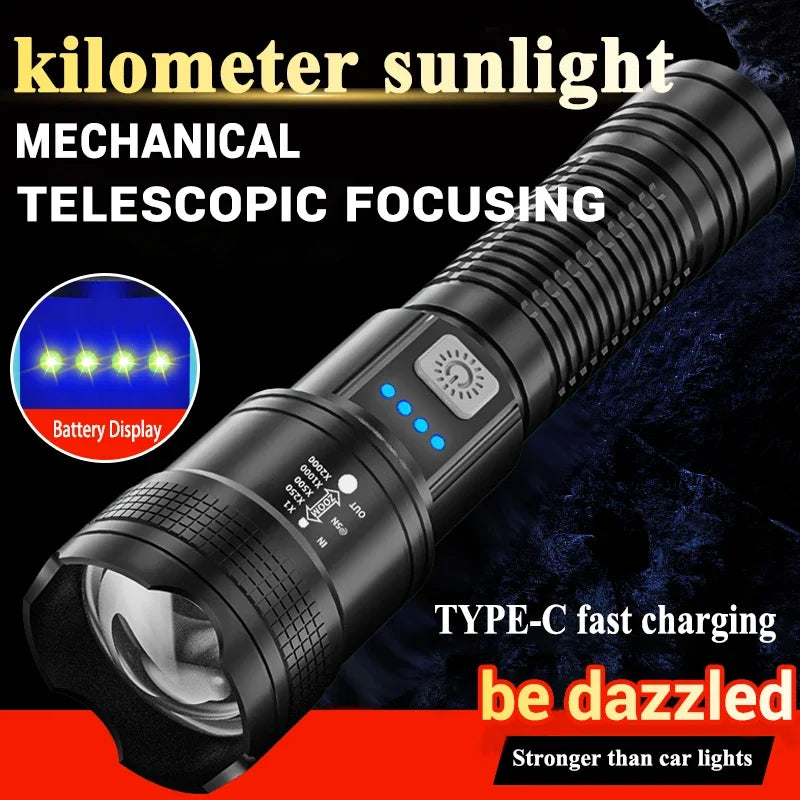 High-Power 2000LM Tactical LED Flashlight with Digital Display