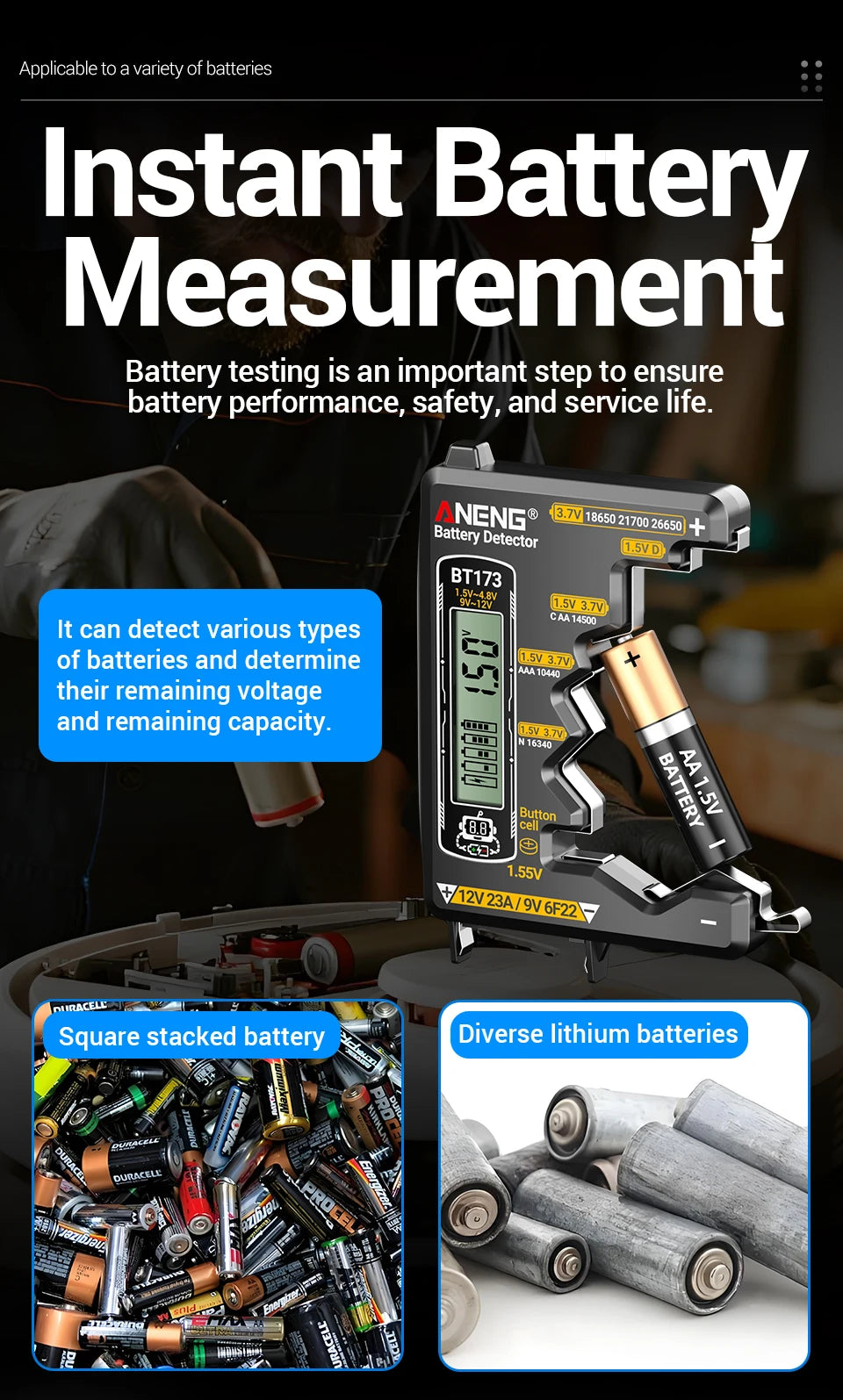 ANENG BT173 Universal Digital Battery Tester