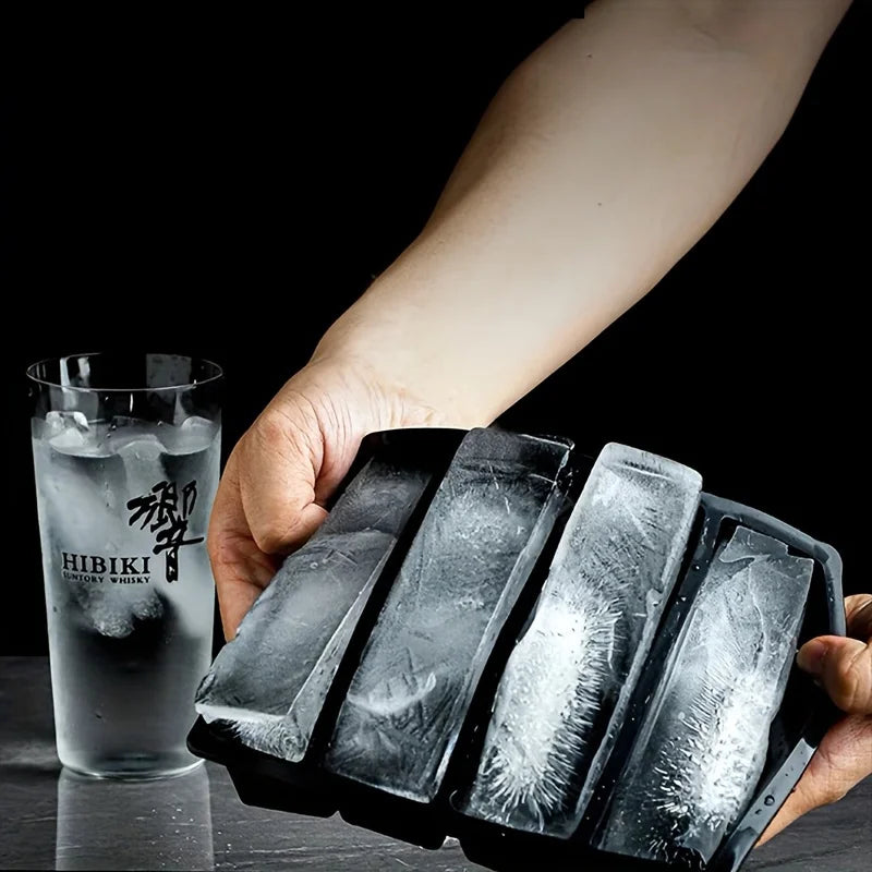 1/4 pcs Large Rectangular Ice Cube Mold Set with Lid Stackable Freezer Trays for Bottles Beverages Long Cubes Mould Kitchen Items