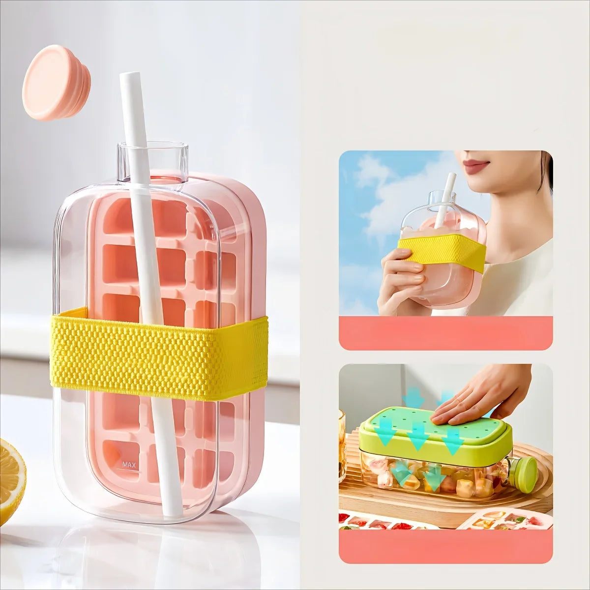 Ice Cube Mold Tray Press Ice Bottle Cup Kettle with Straw Whiskey Ice Cream Water Bottle