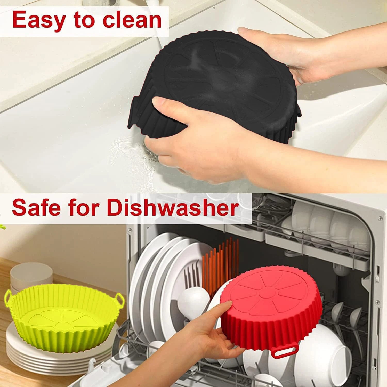 6 PC Air Fryer Mats - 450°F Silicone Non-Stick Dual Texture Dishwasher Safe Crispy/Steam Cooking