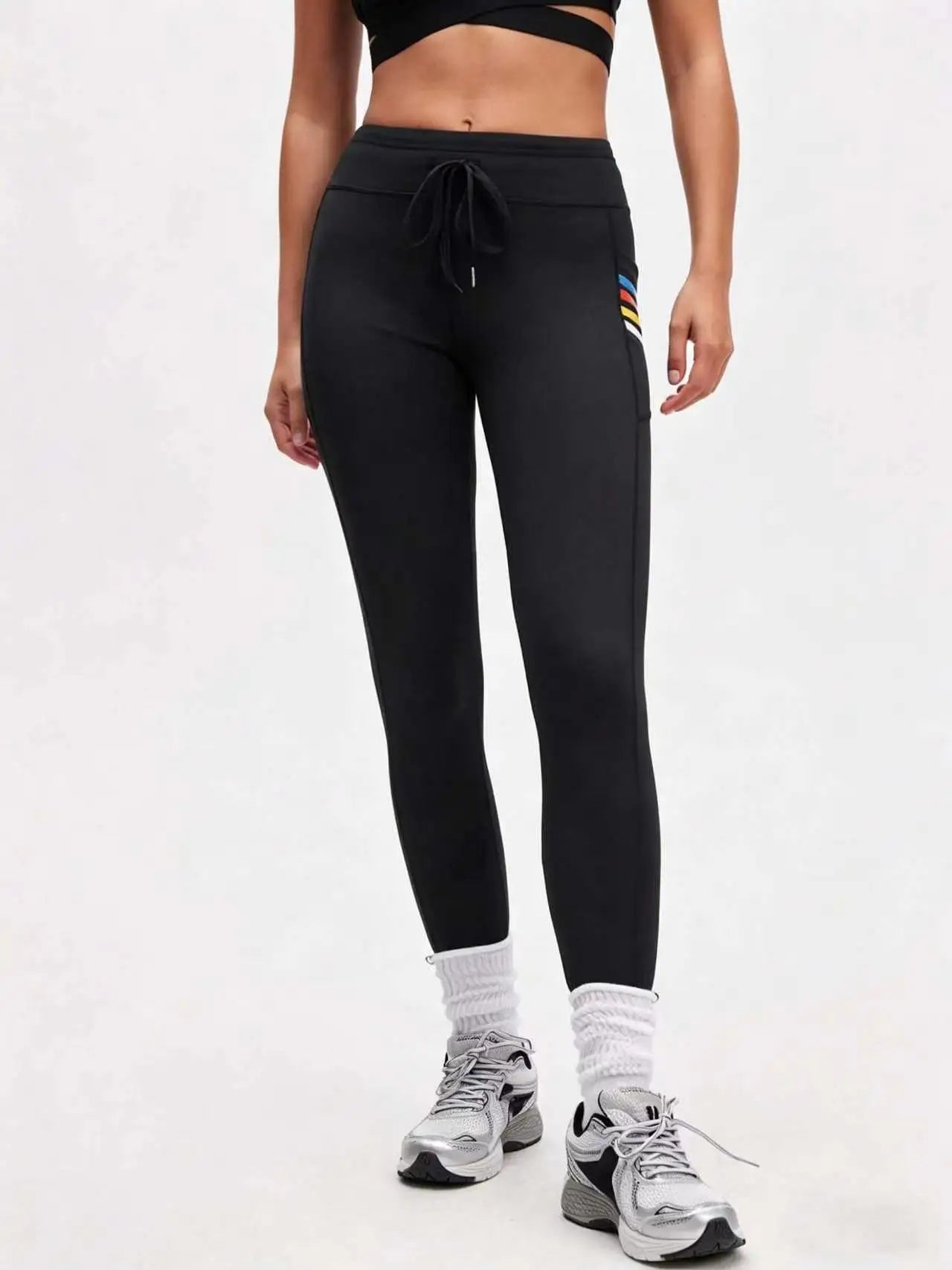 Women's Sports Casual Pants with Pocket Print Design, Drawstring Waist Adjustment, and High Elasticity for Butt-Lifting