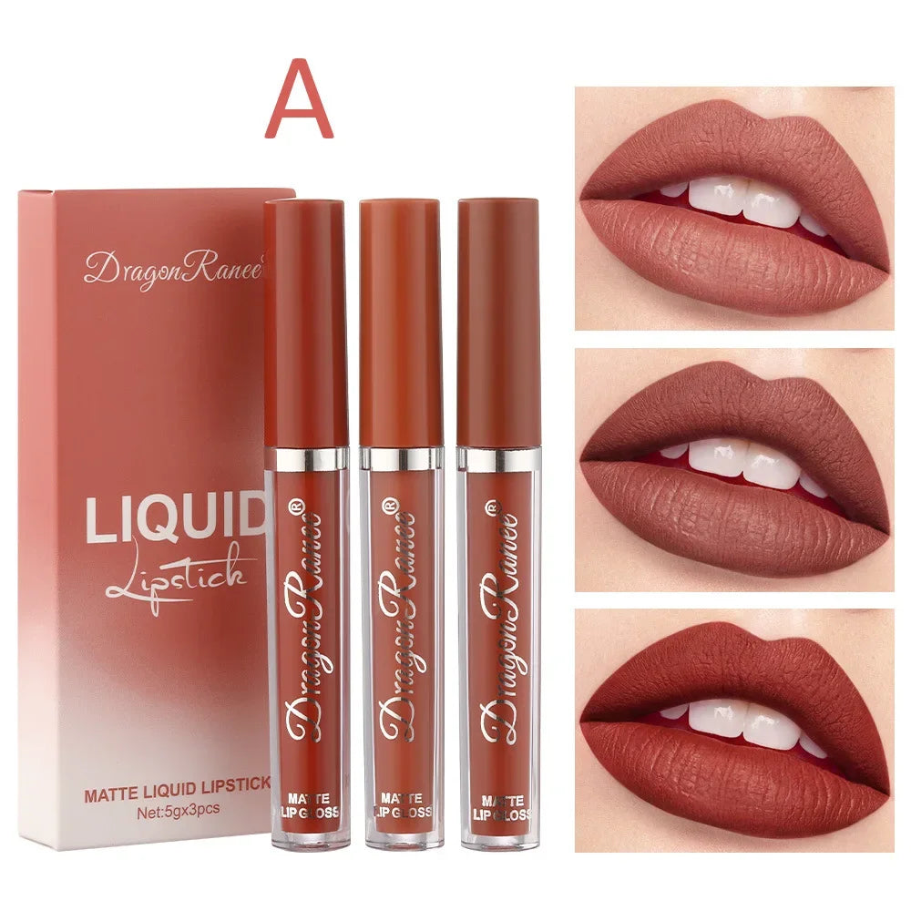 3-Piece Matte Liquid Lipstick Set – Waterproof Long-Lasting Color
