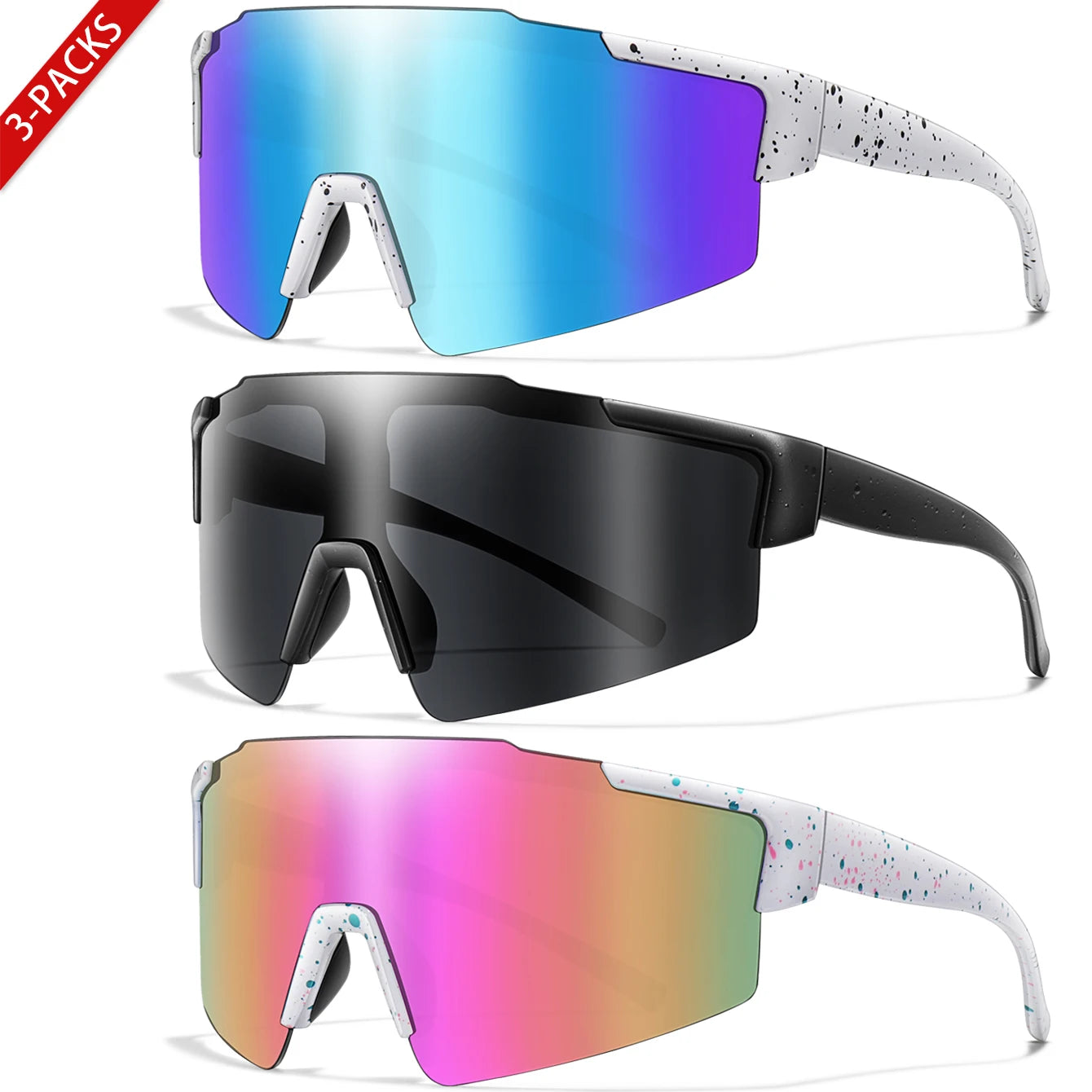 3 Pairs Fishing Sunglasses Sports Men Women Bike Glasses Cycling Mtb Bicycle Eyewear Large Windproof Goggles UV400