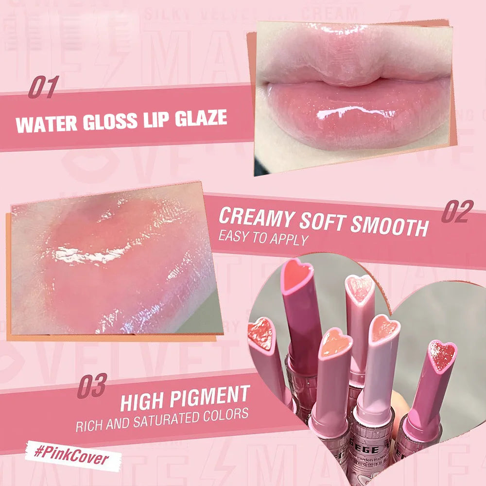 Pink Solid Lip Gloss Moisturizing Watery Colored Lip Balm Long-lasting and Tender Lip Balm