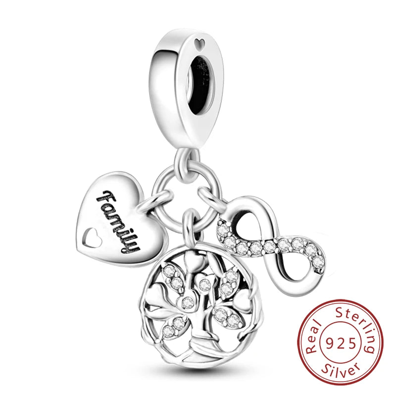 925 Sterling Silve Charms Beads Forever Love Heart Sister Family Life Charms Dangle For Bracelet Woman Jewelry Gifts
