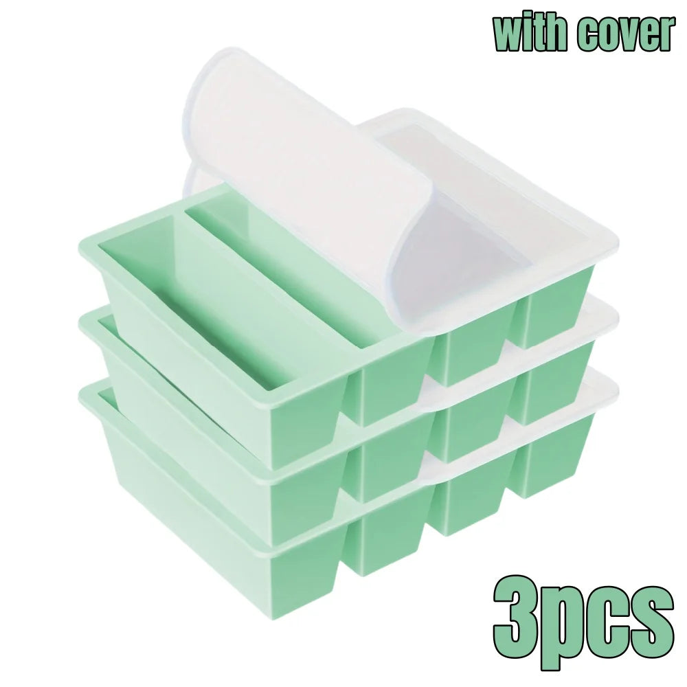 1/4 pcs Large Rectangular Ice Cube Mold Set with Lid Stackable Freezer Trays for Bottles Beverages Long Cubes Mould Kitchen Items