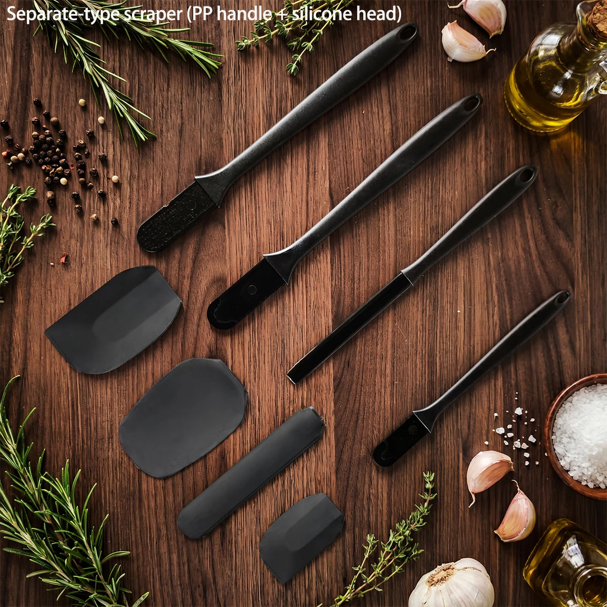 Silicone kitchenware 6-piece set, cream  scraper, spatula, oil brush, size scraper set baking tool，Non-integrated hand