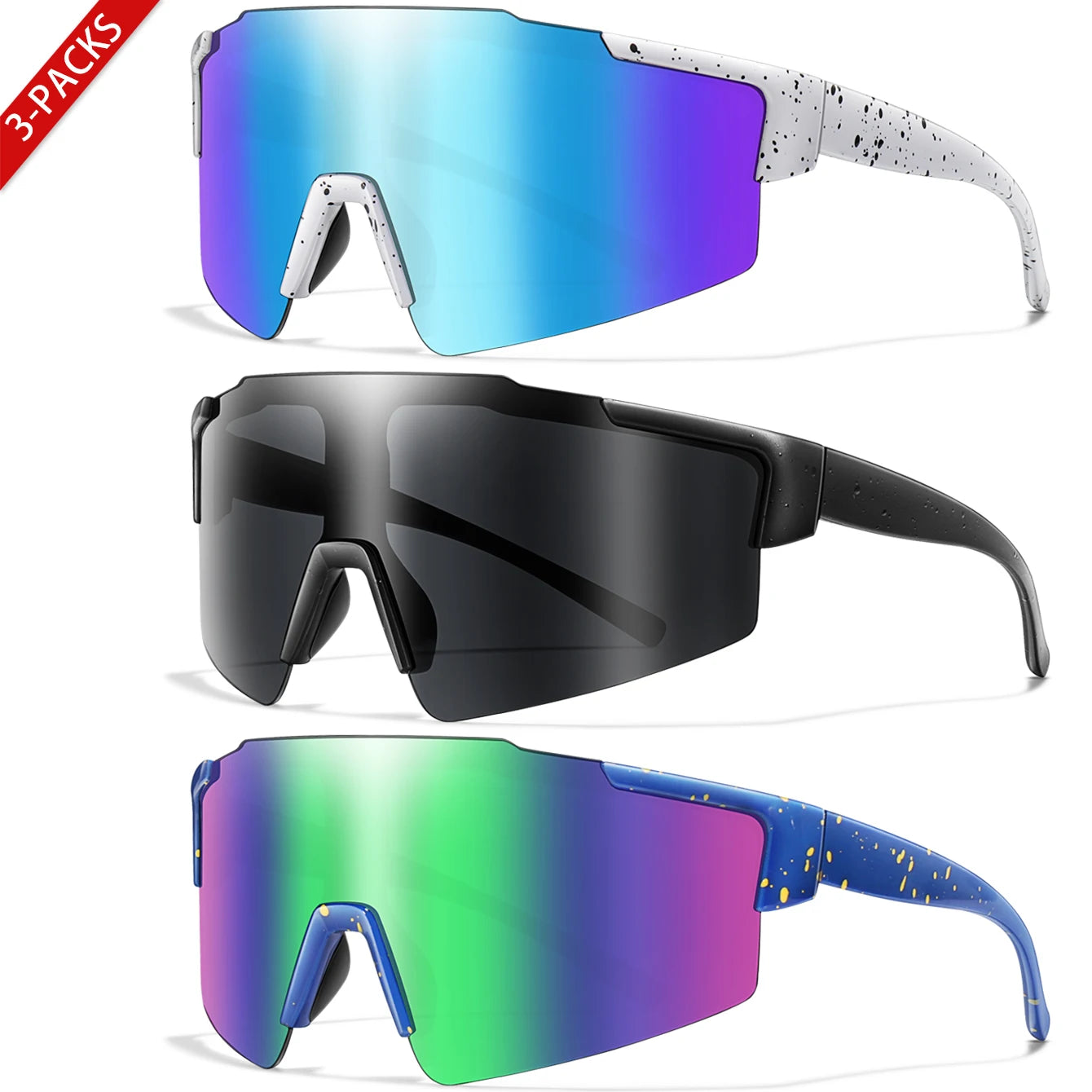 3 Pairs Fishing Sunglasses Sports Men Women Bike Glasses Cycling Mtb Bicycle Eyewear Large Windproof Goggles UV400