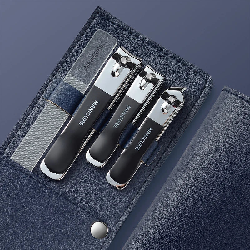 Nail Clippers Set 4 PCs with Rotating Leather Bag Professional Trimmer Pedicure Care Tools Manicure Set Home Care Gift