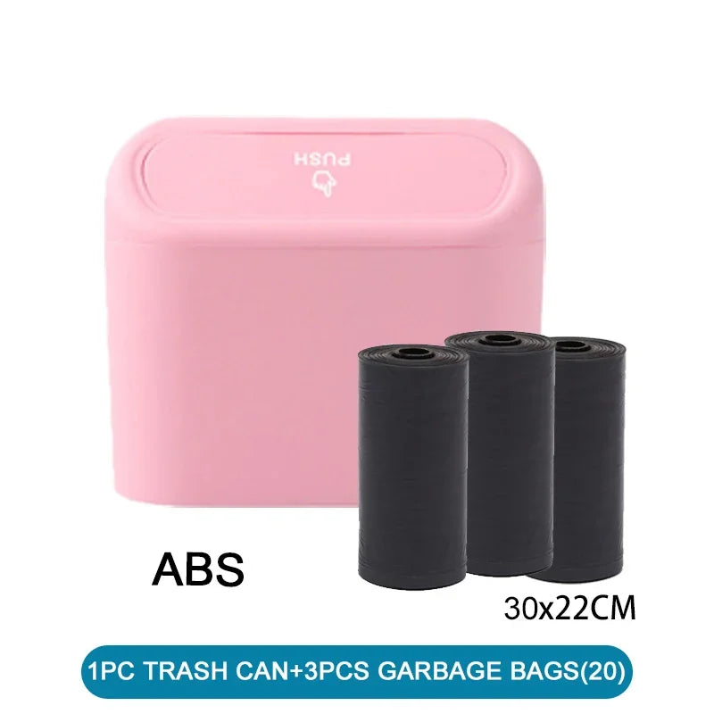 Leak-Proof Mini Car Trash Can with Lid & Refill Bags