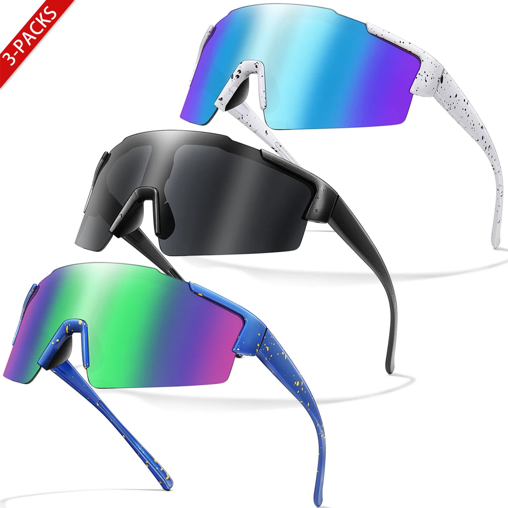 3 Pairs Fishing Sunglasses Sports Men Women Bike Glasses Cycling Mtb Bicycle Eyewear Large Windproof Goggles UV400