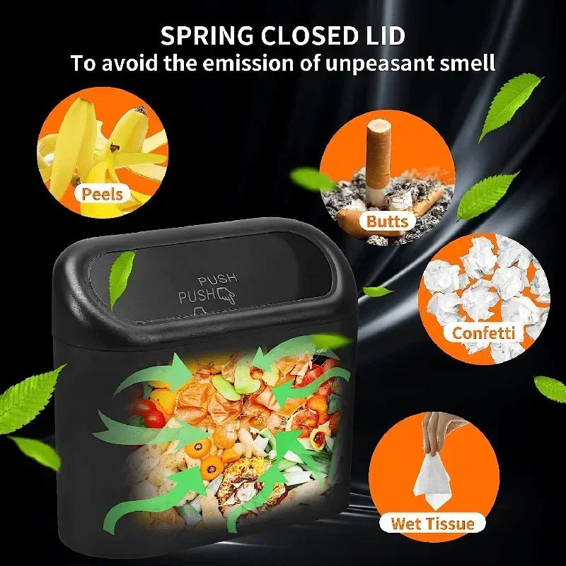 Leak-Proof Mini Car Trash Can with Lid & Refill Bags