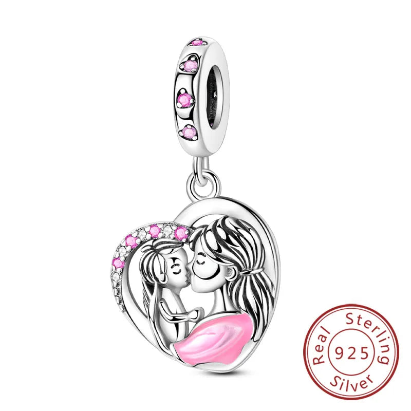 925 Sterling Silve Charms Beads Forever Love Heart Sister Family Life Charms Dangle For Bracelet Woman Jewelry Gifts