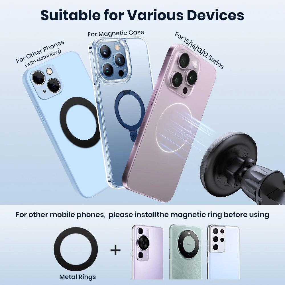 Magsafe Car Phone Holder,Powerful Magnetism Premium Quality Single-Hand Operation Metal Hook Magnetic Car Phone Mount
