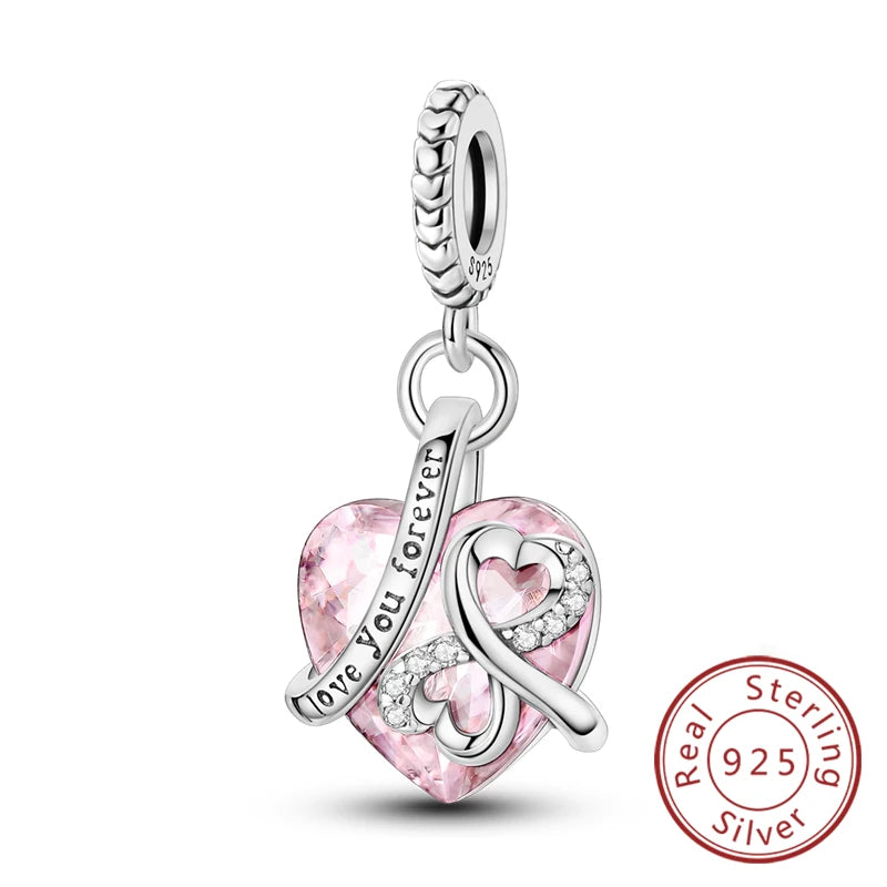 925 Sterling Silve Charms Beads Forever Love Heart Sister Family Life Charms Dangle For Bracelet Woman Jewelry Gifts