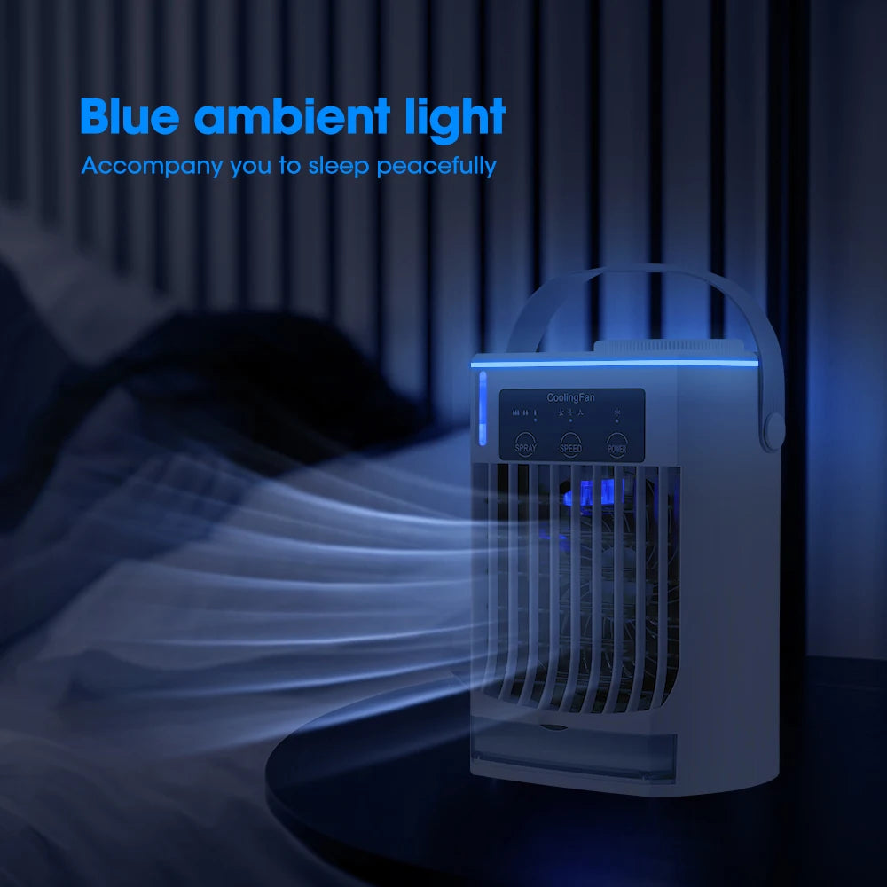 Portable Desktop Air Cooler with Dual Ultrasonic Mist, Activated Carbon Filter & 4-Speed Timer – USB Rechargeable