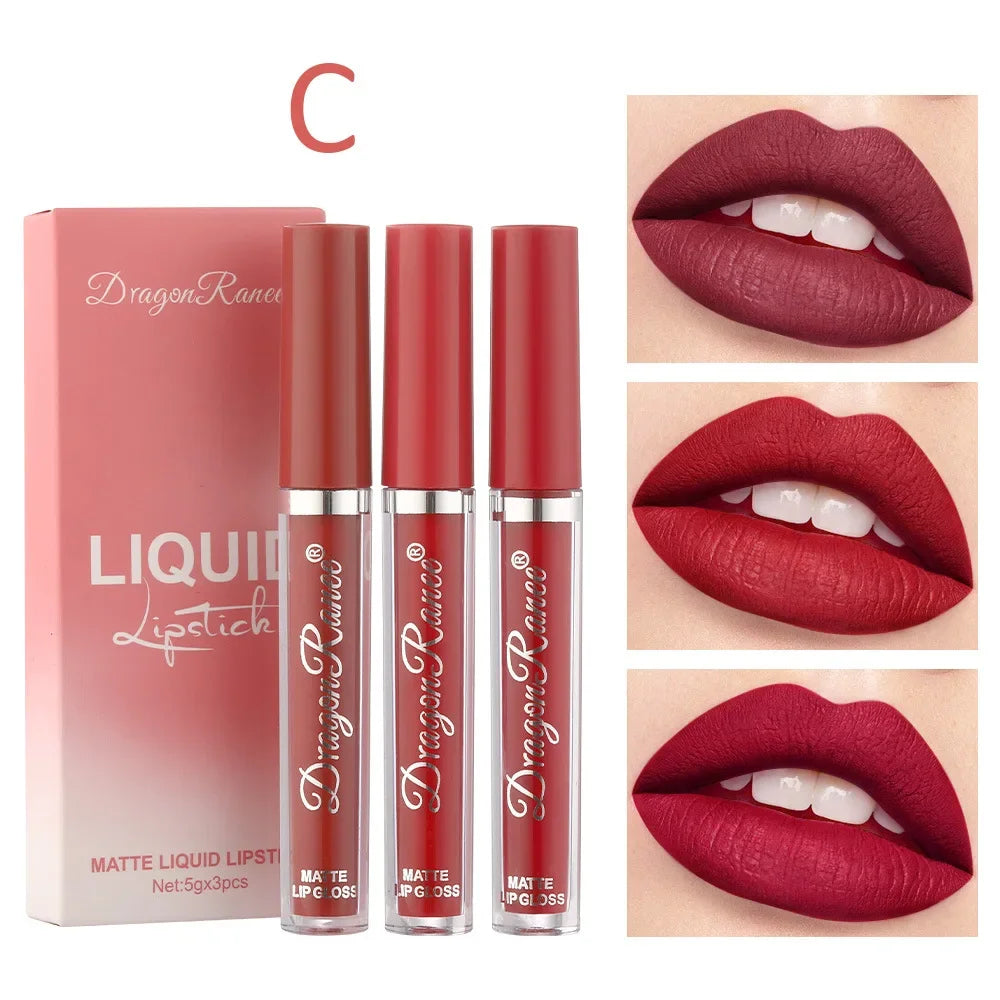 3-Piece Matte Liquid Lipstick Set – Waterproof Long-Lasting Color