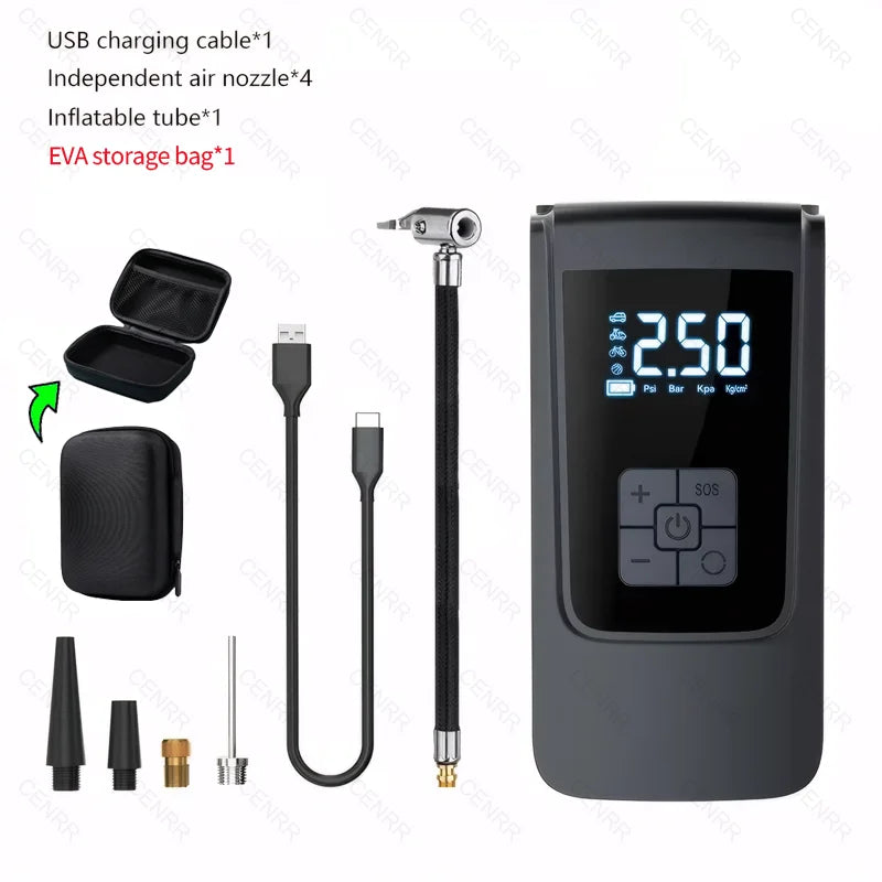 Wireless Portable Tire Inflator – LCD Digital Air Compressor for Cars & Bikes
