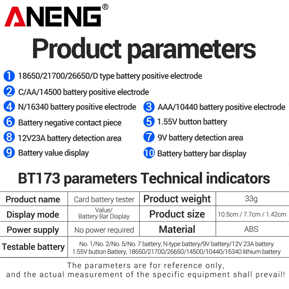 ANENG BT173 Universal Digital Battery Tester