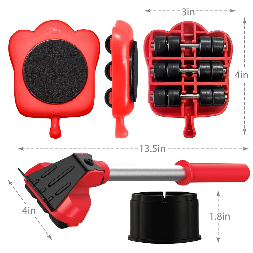 Professional Furniture Mover Tool Set Heavy Stuffs Transport Lifter Wheeled Mover Roller with Wheel Bar Moving Hand Device