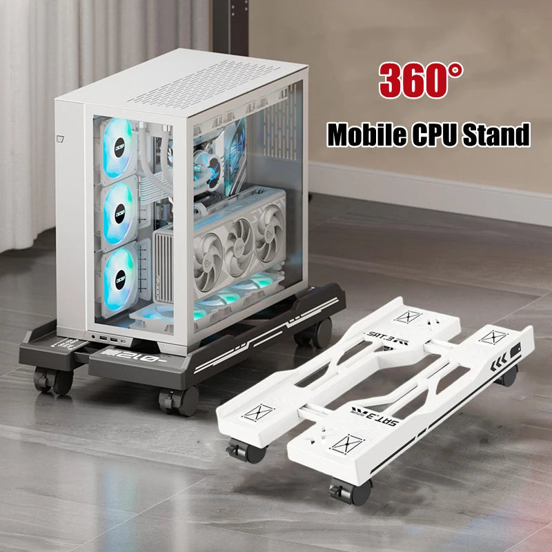 CPU Stand Adjustable Bracket PC Holder Cart Mobile Computer Tower Stand with Rolling Caster Wheels Adjustable Desktop Stand