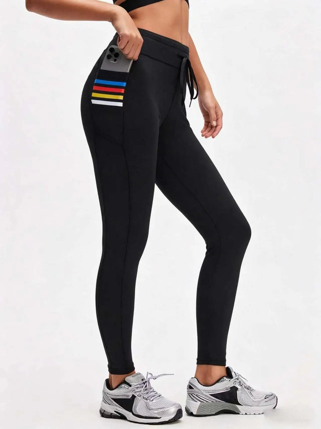 Women's Sports Casual Pants with Pocket Print Design, Drawstring Waist Adjustment, and High Elasticity for Butt-Lifting